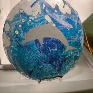 Hand Crafted Colorful Dolphin Fluid Art Painting On 12" Vinyl Record
